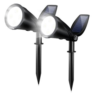 LITOM Upgraded 2-in-1 Solar Landscape Spotlights Lights with 2 Solar Panels & 2 Modes, Auto On/Off Waterproof Outdoor Solar Powered Wall Lights for Garden Patio Backyard Garage Driveway Bush 2 Pack @ Amazon