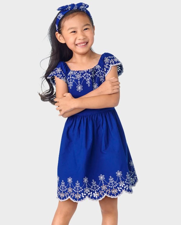 Girls Mommy And Me Eyelet Poplin Fit And Flare Dress - Blue Belle - navy narrows