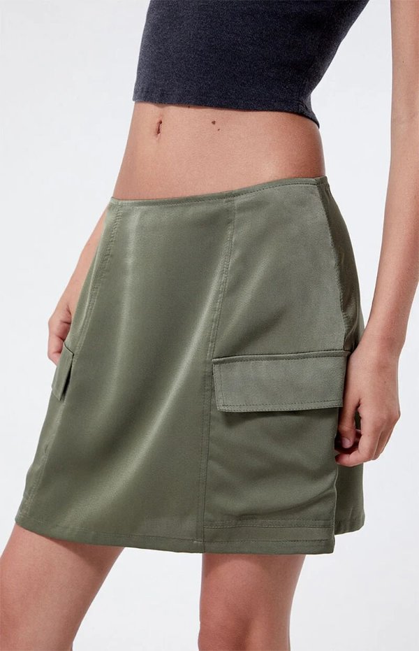 Satin Cargo Mini Skirt