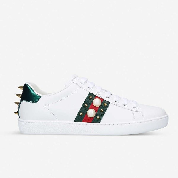 New Ace pearl-trim leather trainers