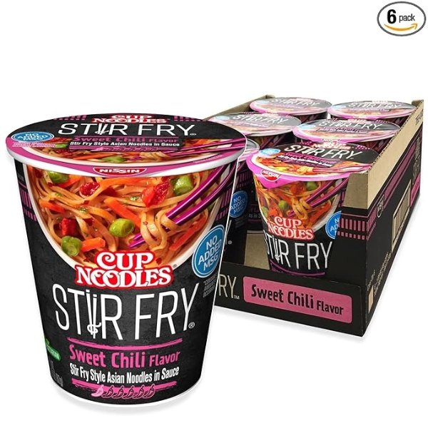 Cup Noodles Stir Fry Noodles in Sauce, Sweet Chili, 2.89 Ounce (Pack of 6)