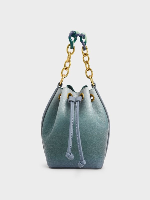 Teal Marlowe Chain-Handle Drawstring Bucket Bag | CHARLES &amp; KEITH