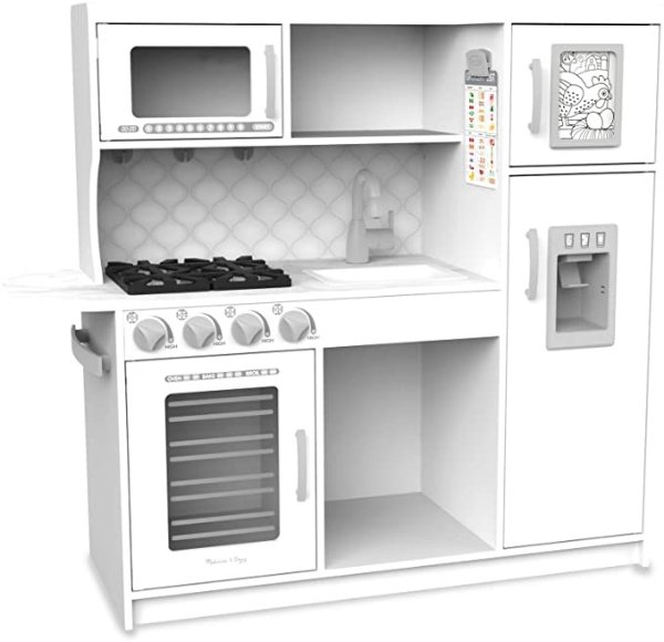 Melissa & Doug Wooden Chef’s Pretend Play Toy Kitchen With “Ice” Cube Dispenser – Cloud White
