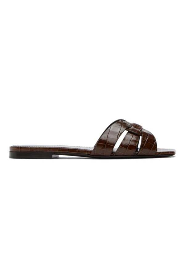 Brown Croc Tribute Flat Sandals