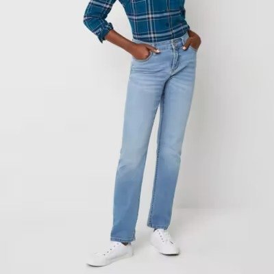 St. John's Bay Tall Secretly Slender Stretch Fabric Womens Mid Rise Straight Leg Jean