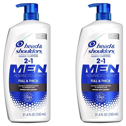 Head and Shoulders, Shampoo, Anti Dandruff, Full and Thick, Fights Hair Loss and Thinning due to Breakage, 32.1 fl oz, Twin Pack