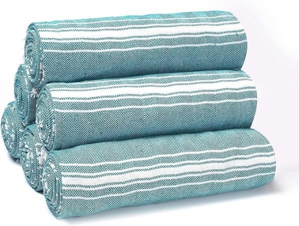 Belizzi Home Peshtemal Turkish Towel 100% Cotton Chevron Beach Towels Oversized 36x71 Set of 6, Beach Towels for Adults, Soft Durable Absorbent Extra Large Bath Sheet Hammam Towel - Teal