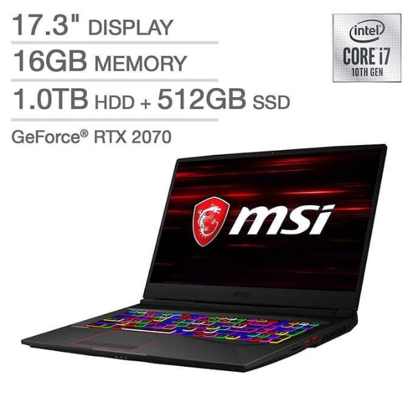 GE75 Raider Gaming Laptop - 10th Gen Intel Core i7-10750H - GeForce RTX 2070 - 1080p