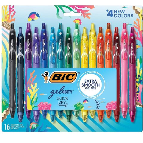 BIC Gel-ocity Quick Dry Ocean Themed Gel Pens, Medium Point (0.7mm),  16-Count