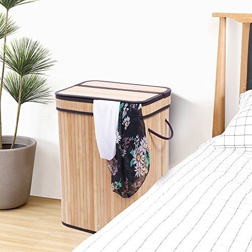 Bamboo Laundry Hamper Clothes Basket Bin Foldable w/Lid Handles and Removable Liner, Natural YYL02Y