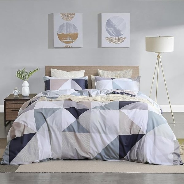 Cotton Duvet Cover Set Twin Size, 100% Natural Cotton Geometric Print Duvet Cover Soft Breathable 2 Piece Bedding Set for All Seasons(1 Twin Comforter Cover + 1 Pillowcase)