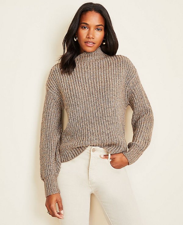 Shimmer Ribbed Mock Neck Sweater | Ann Taylor