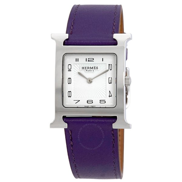 H Hour White Glazed Dial Purple Leather Ladies Watch 036797WW00