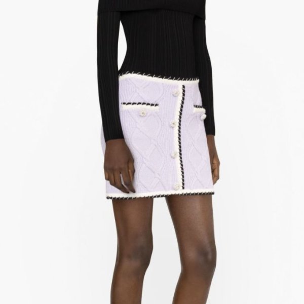 contrasting-trim cable-knit miniskirt