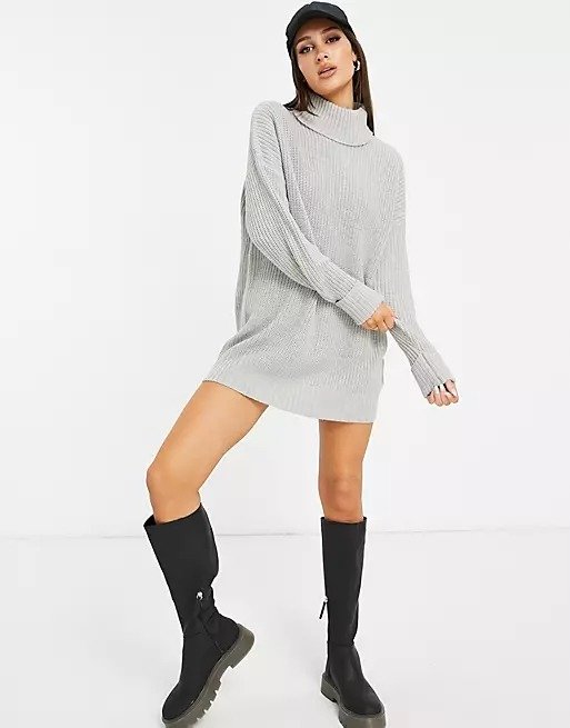 Carolina roll neck sweater dress in gray heather | ASOS