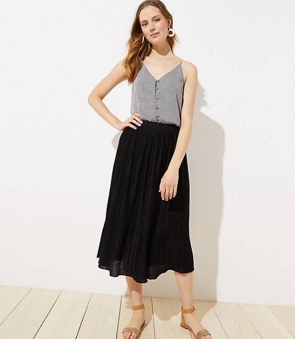 Pleated Knit Midi Skirt | LOFT