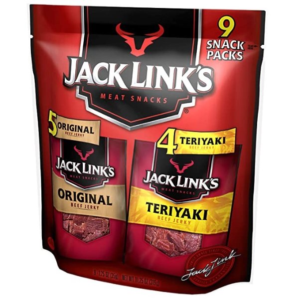 Jack Link’s Beef Jerky Variety Pack Includes Original and Teriyaki Beef Jerky, Good Source of Protein, 96% Fat Free, No Added MSG, (9 Count of 1.25 oz Bags) 11.25 oz