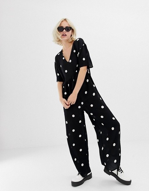 COLLUSION oversized jumpsuit in polka dot at asos.com
