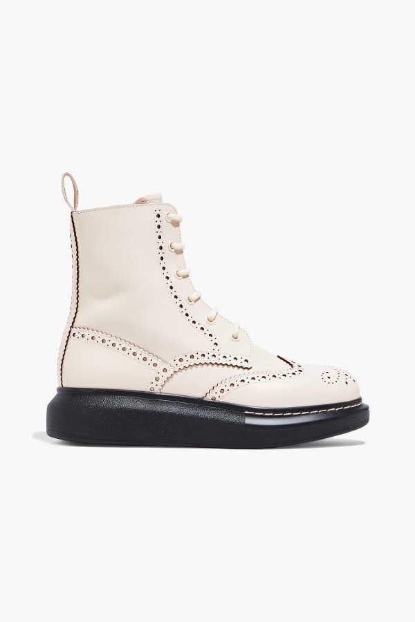 Perforated leather combat boots