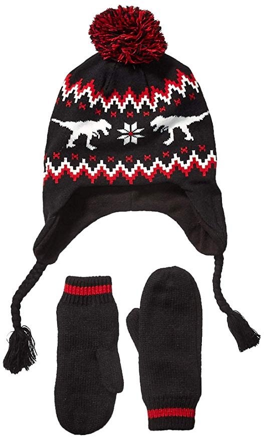 Spotted Zebra 2-Piece Sweater Cold Weather Trapper and Mittens Set