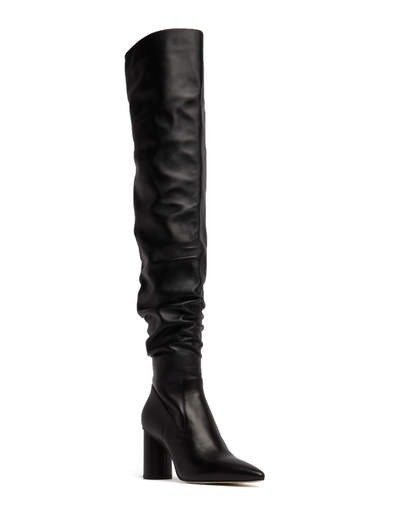 HENRI - POINTED CYLINDER HEEL SLOUCH BOOTS BLACK KID LEATHER