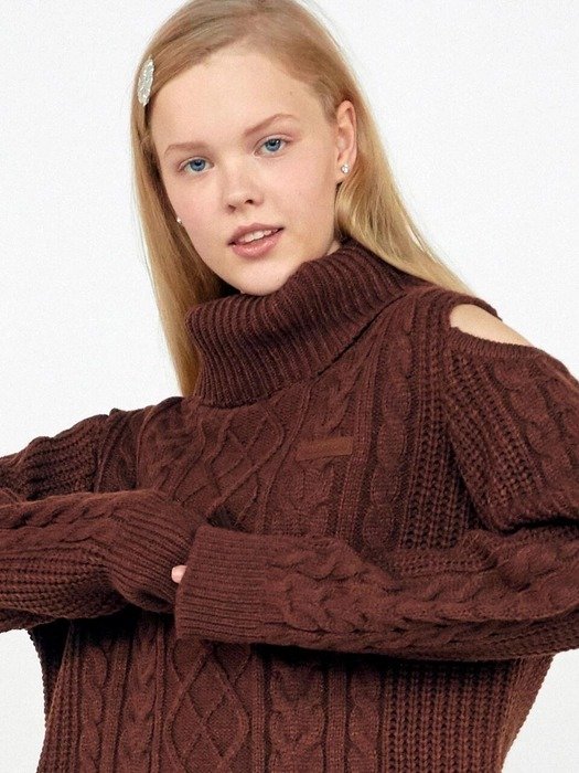 Cold Shoulder Turtleneck Sweater Brown