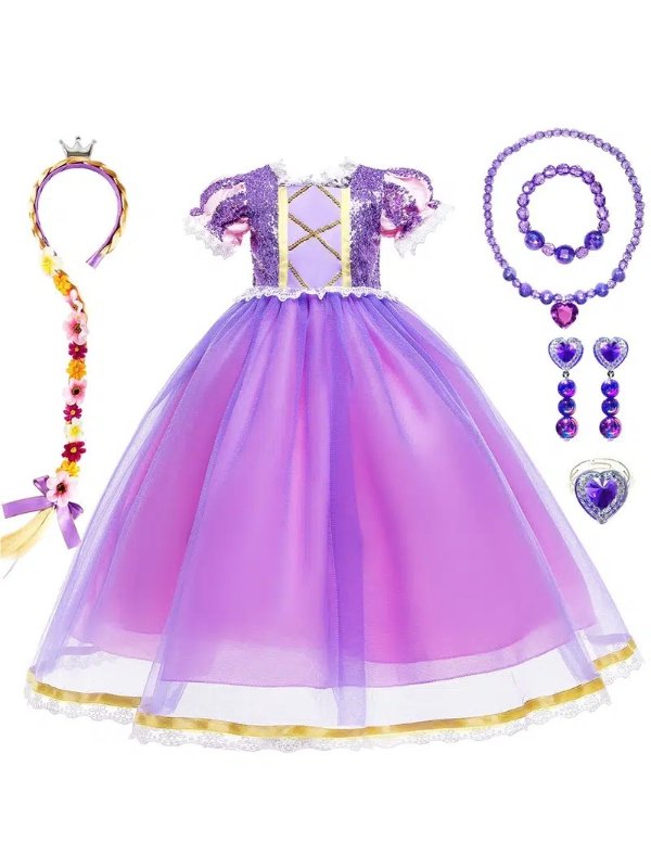6pcs Girls Rapunzel Purple Princess Dress Costume, Jewelry & Flower Braid Hairband - Clothing, Shoes & Jewelry - Temu