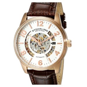 Stuhrling Original Men&#39;s 649.02 Legacy Automatic 16k Rose Gold-Plated Stainless Steel Watch with Brown Leather Band