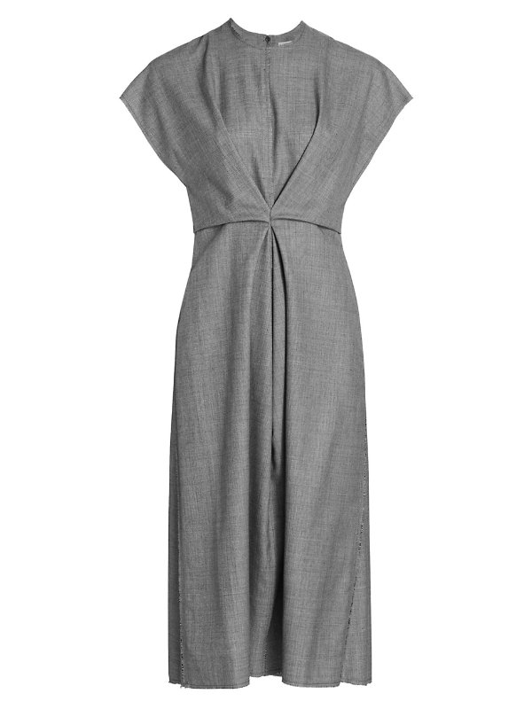Pleated Front Wool A-Line Dress