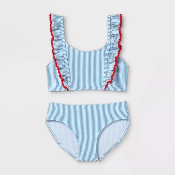 Girls' Seersucker Ruffle 2pc Bikini Set - Cat & Jack™ Blue