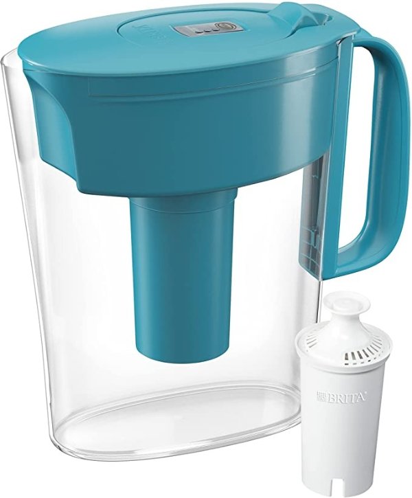 Small 6 Cup Water Filter Pitcher with 1 Standard Filter, Made Without BPA, Metro, Turquoise (Package May Vary)