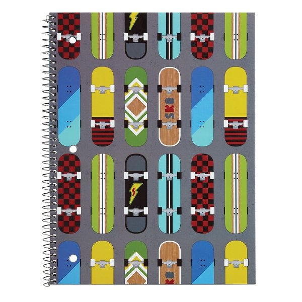 1 Subject Notebook, Wide Ruled, Skateboards, 8" x 10-1/2"