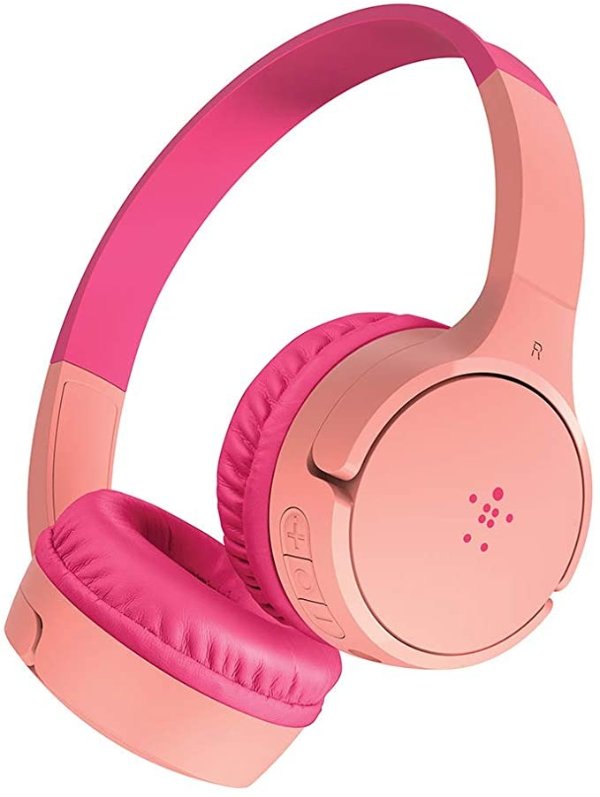 SoundForm Kids Wireless Headphones with Built in Microphone, On Ear Headsets Girls and Boys for Online Learning, School, Travel Compatible with iPhones, iPads, Galaxy and More - Pink