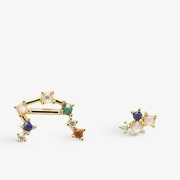 Libra 18ct yellow gold-plated sterling silver and gemstone earrings