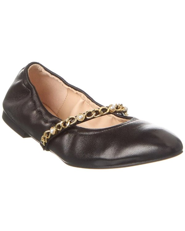 Pearl Chain Leather Ballet Flat