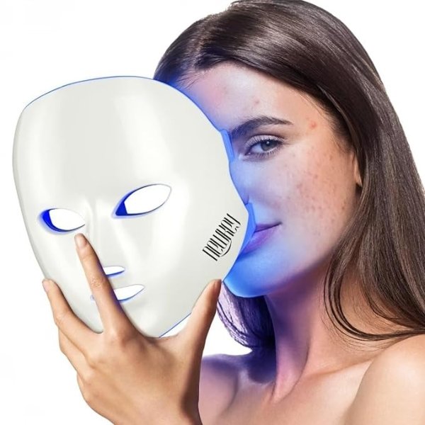 Blue Light Therapy for Acne, 7 Colors LED Face Mask Light Therapy, Blue Red Light Therapy Mask for Wrinkle Acne Reduction - Photon Skin Care Beauty Mask