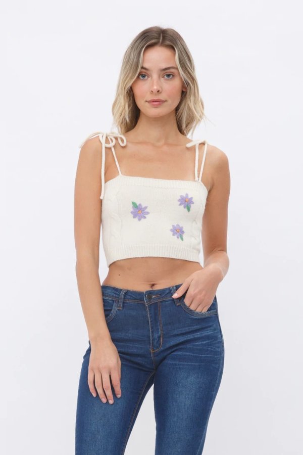 Floral Embroidered Sweater Tank