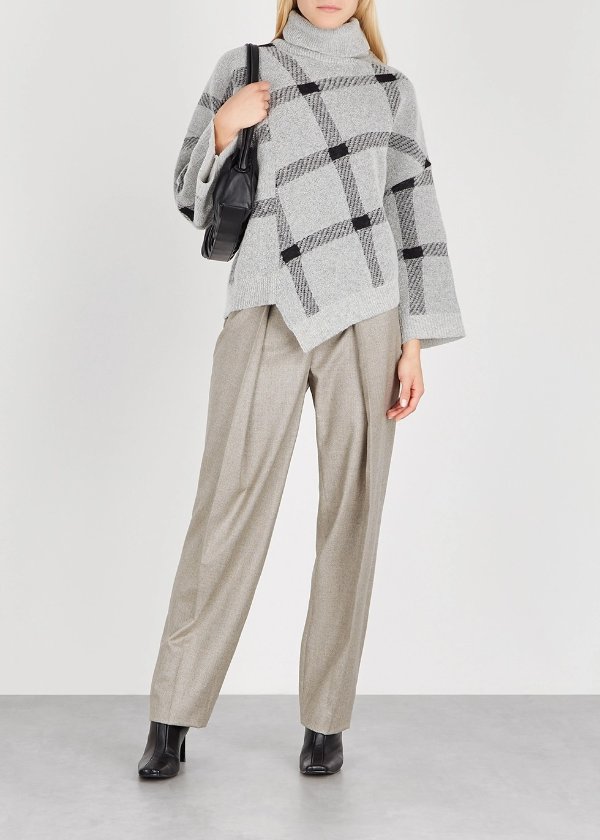 Grey checked wool-blend jumper