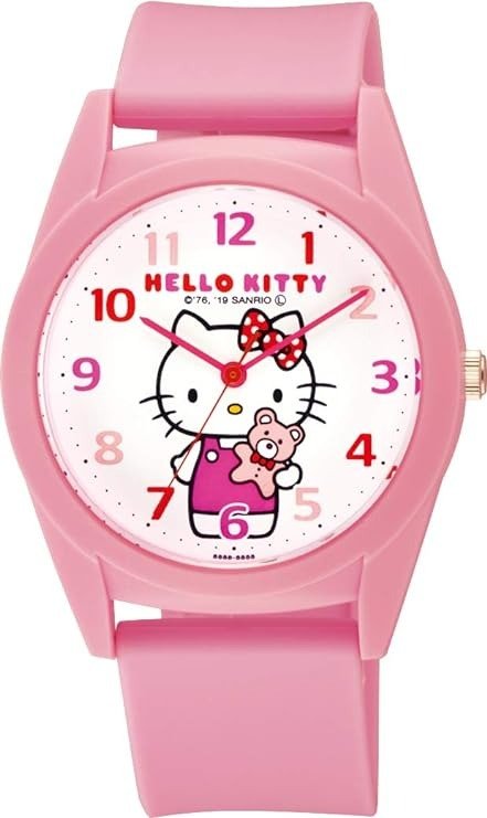 Q&Q 手表 指针式 Hello Kitty 防水 聚氨酯表带 HK32 女款, 浅粉色, 手表石英、凯蒂猫、防水