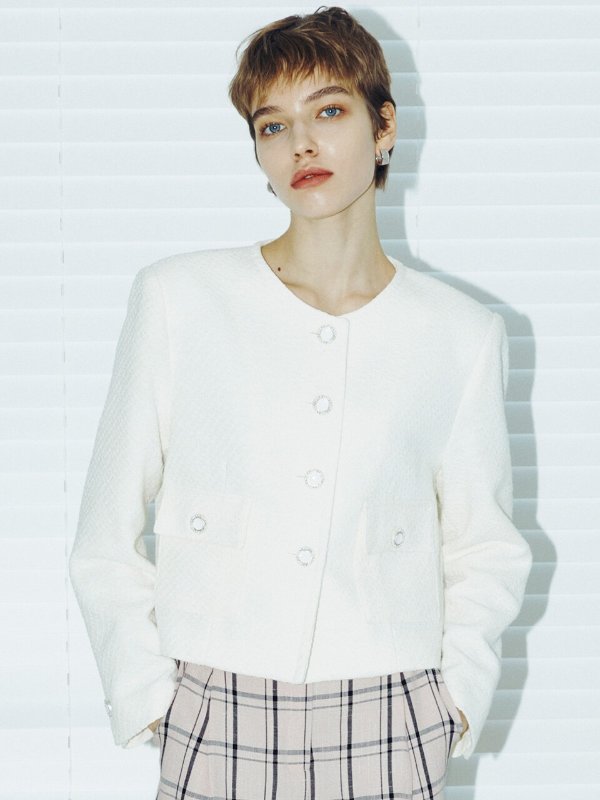 Tweed Crop Jacket (White)