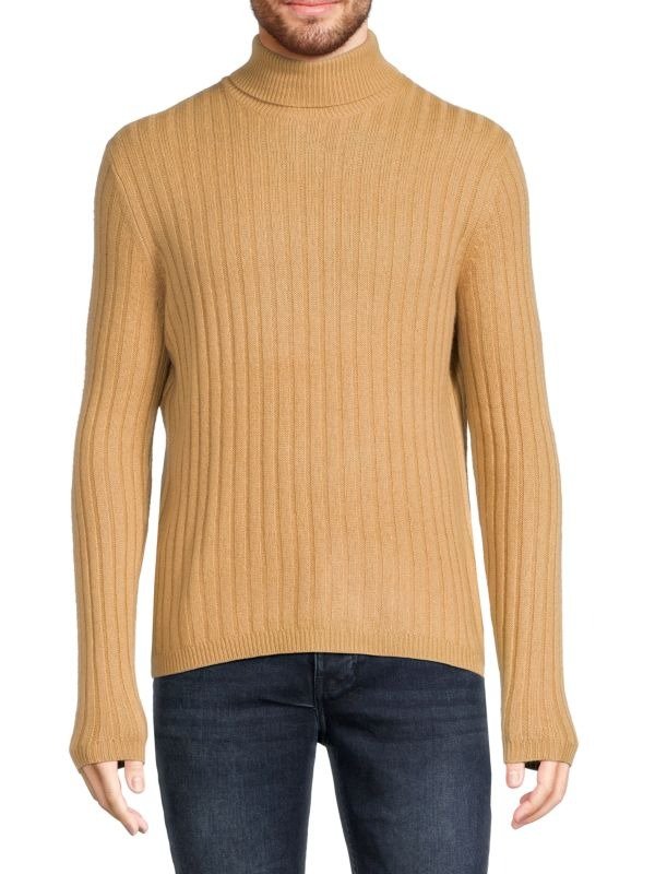 Ribbed Merino Wool Blend Turtleneck Sweater