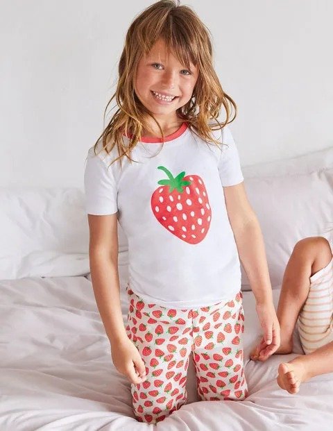 Twin Pack Short John Pajamas - Ivory Strawberries | Boden US