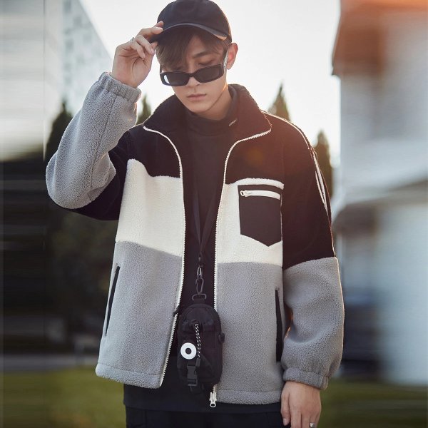 Men Contrast Color Polar Fleece Jacket | Peacebird Men Fashion