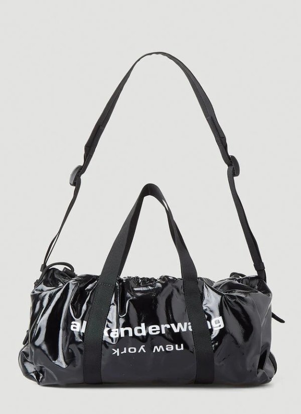 Logo Print Duffle Tote Bag in Black