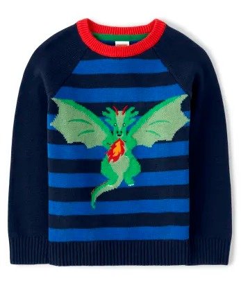 Boys Long Sleeve Intarsia Dragon Striped Sweater - Knights and Dragons | Gymboree - QUENCH BLUE