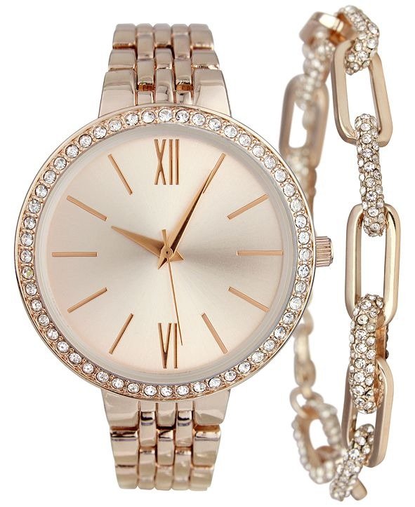 INC Women's Rose Gold-Tone Bracelet Watch 38mm Gift Set, Created for Macy's