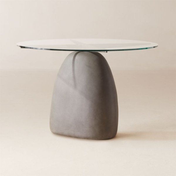 Stone Round Grey Concrete Dining Table with Glass Top 47"