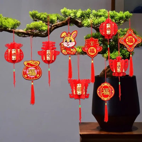 5pcs Chinese New Yearflocked Small Lanterns / New Year's Spring Festival / Festive Bonsai / Hanging / Small Lantern Hanging Decoration For The New Year - Office Products - Temu