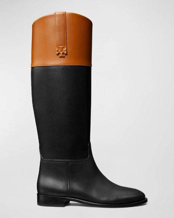 Bicolor Leather Double T Riding Boots