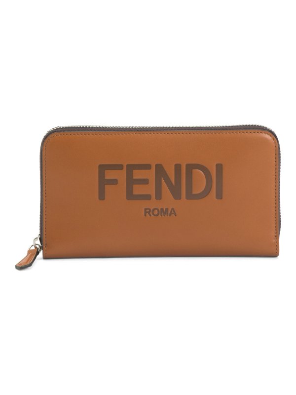 Made In Italy Debossed Logo Zip Around Leather Wallet